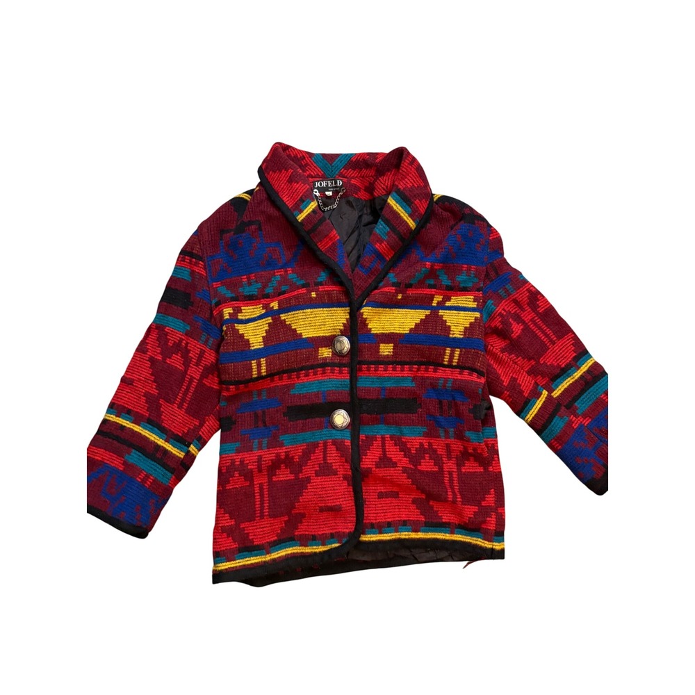 Vintage JOFELD Southwestern Blanket Jacket M USA Wool Blend Concho Western Coat